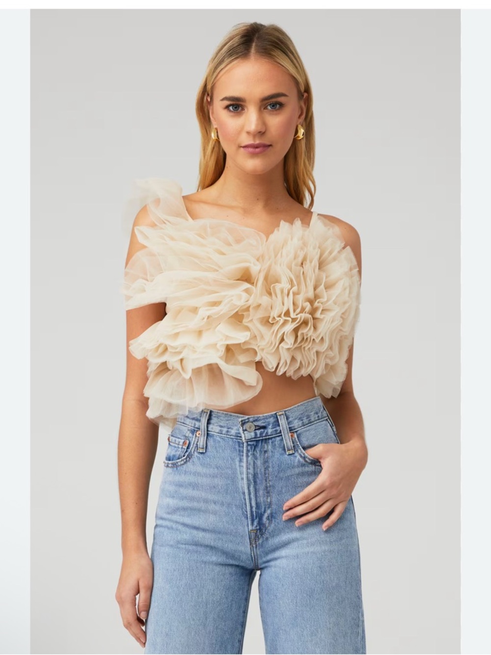 Lamarque Ruffle One-Shoulder Crop Top in Cream